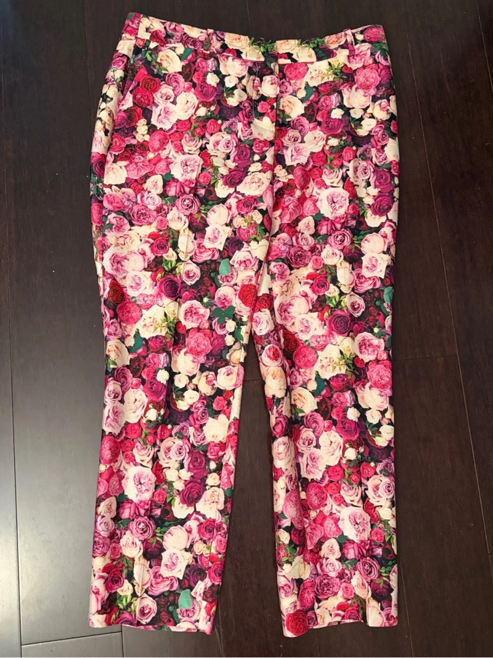 Kate Spade “Jackie” Rose Print Cotton Silk Blend Capri Pants